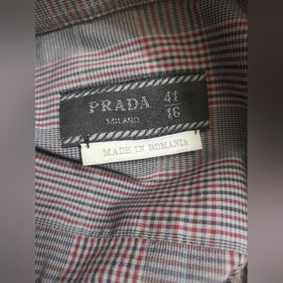 Prada - Mens Casual Checkered Button Down Shirt -Size: 41/16 - Picture 5 of 11